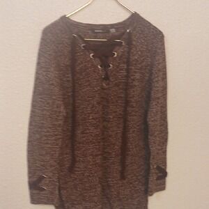 Brown V-Neck Sweater with Lace-Up Detail